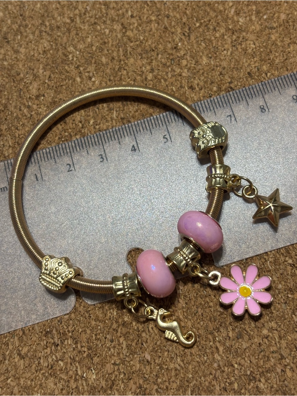 Pink Daisy Charm Bracelet - Gold Tone Women’s Jewelry